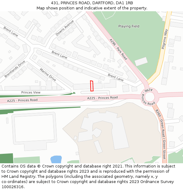 431, PRINCES ROAD, DARTFORD, DA1 1RB: Location map and indicative extent of plot