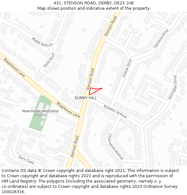 431, STENSON ROAD, DERBY, DE23 1HE: Location map and indicative extent of plot