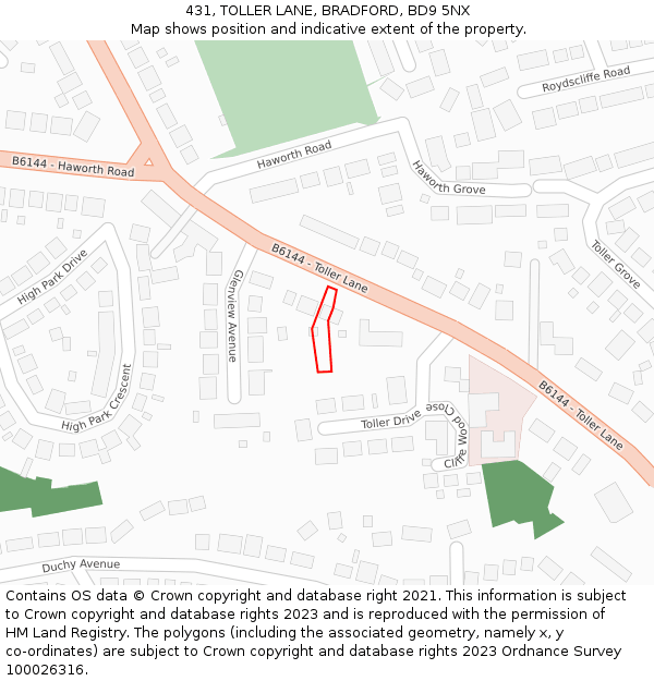 431, TOLLER LANE, BRADFORD, BD9 5NX: Location map and indicative extent of plot