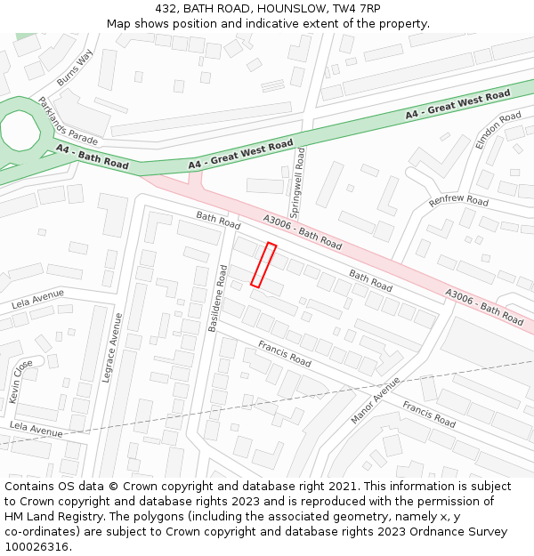 432, BATH ROAD, HOUNSLOW, TW4 7RP: Location map and indicative extent of plot