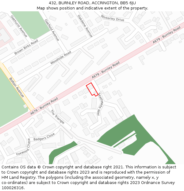 432, BURNLEY ROAD, ACCRINGTON, BB5 6JU: Location map and indicative extent of plot