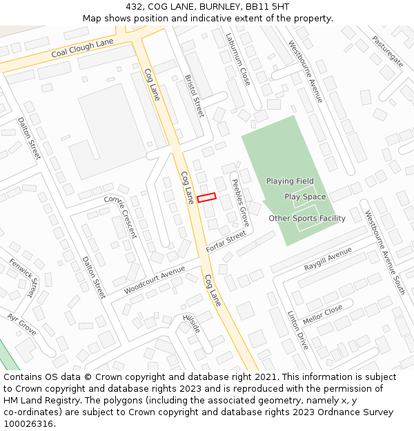 432, COG LANE, BURNLEY, BB11 5HT: Location map and indicative extent of plot