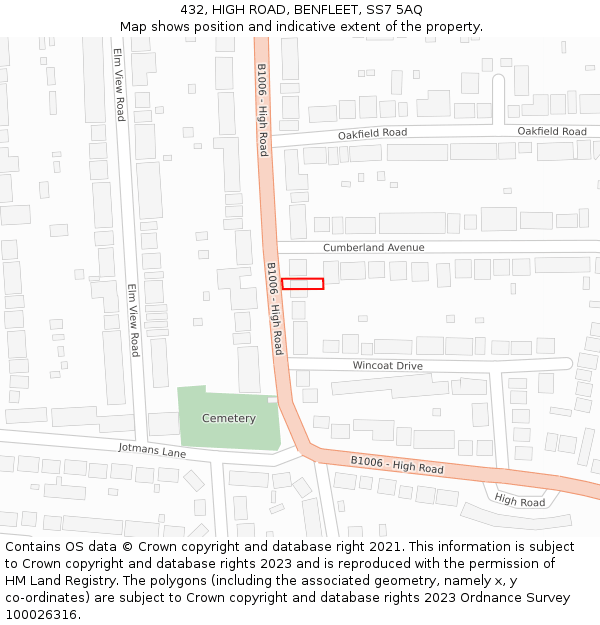 432, HIGH ROAD, BENFLEET, SS7 5AQ: Location map and indicative extent of plot
