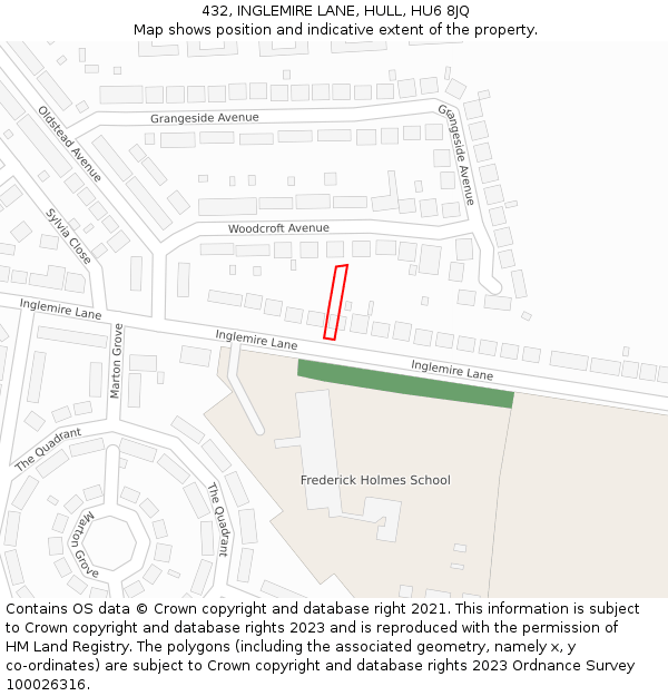 432, INGLEMIRE LANE, HULL, HU6 8JQ: Location map and indicative extent of plot