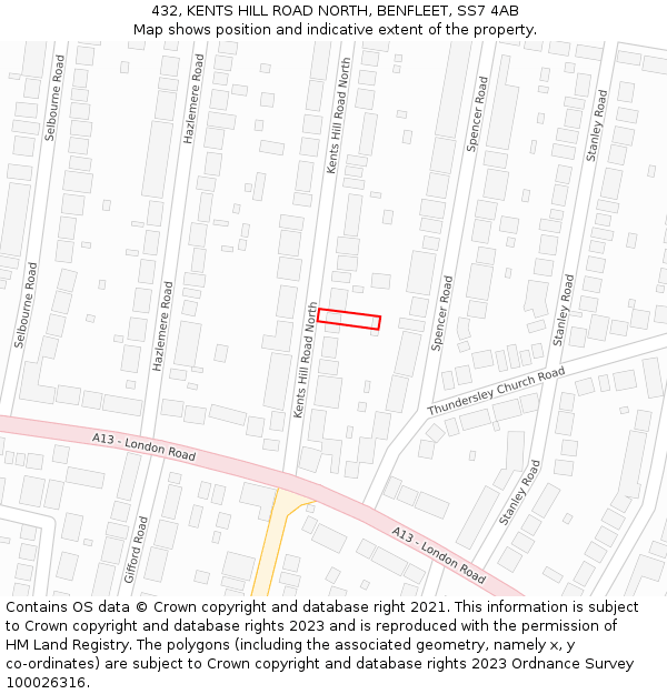 432, KENTS HILL ROAD NORTH, BENFLEET, SS7 4AB: Location map and indicative extent of plot