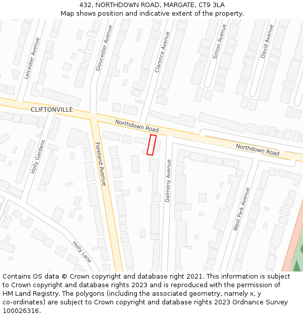 432, NORTHDOWN ROAD, MARGATE, CT9 3LA: Location map and indicative extent of plot