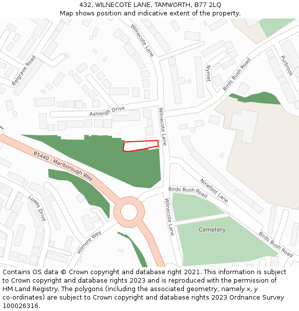 432, WILNECOTE LANE, TAMWORTH, B77 2LQ: Location map and indicative extent of plot