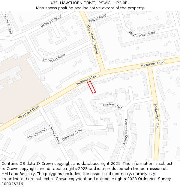 433, HAWTHORN DRIVE, IPSWICH, IP2 0RU: Location map and indicative extent of plot