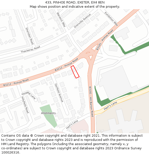 433, PINHOE ROAD, EXETER, EX4 8EN: Location map and indicative extent of plot