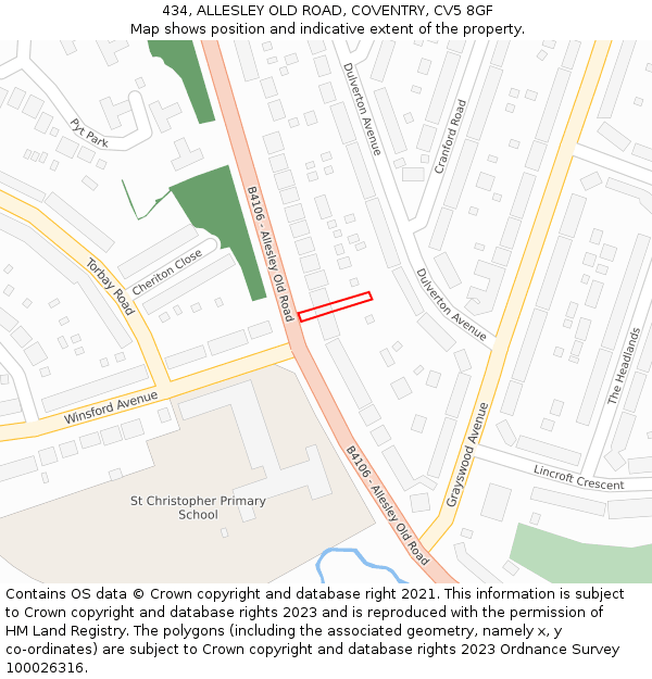 434, ALLESLEY OLD ROAD, COVENTRY, CV5 8GF: Location map and indicative extent of plot