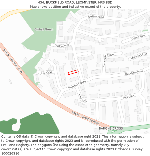 434, BUCKFIELD ROAD, LEOMINSTER, HR6 8SD: Location map and indicative extent of plot