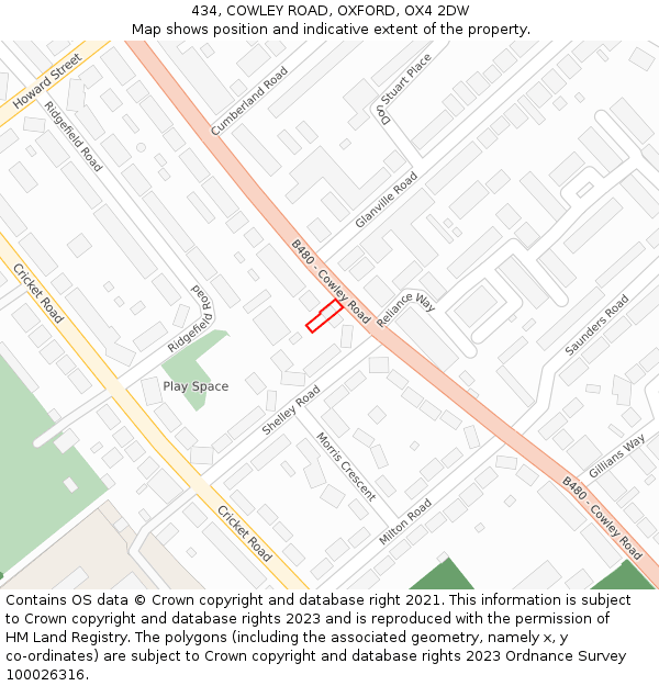 434, COWLEY ROAD, OXFORD, OX4 2DW: Location map and indicative extent of plot