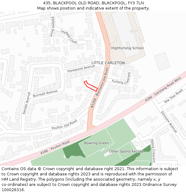 435, BLACKPOOL OLD ROAD, BLACKPOOL, FY3 7LN: Location map and indicative extent of plot