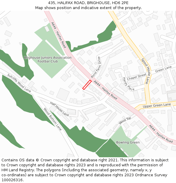 435, HALIFAX ROAD, BRIGHOUSE, HD6 2PE: Location map and indicative extent of plot