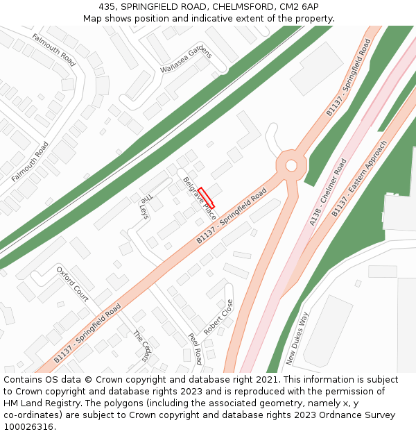 435, SPRINGFIELD ROAD, CHELMSFORD, CM2 6AP: Location map and indicative extent of plot