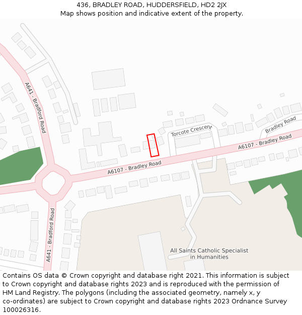 436, BRADLEY ROAD, HUDDERSFIELD, HD2 2JX: Location map and indicative extent of plot