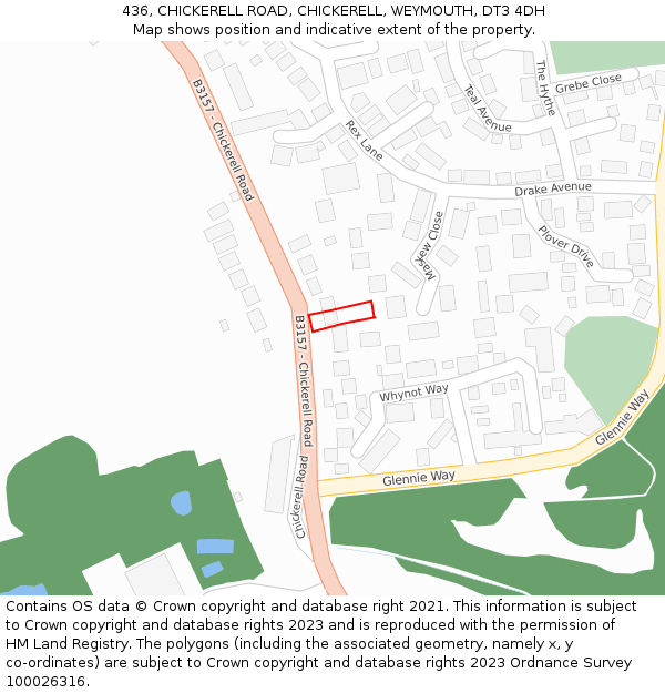 436, CHICKERELL ROAD, CHICKERELL, WEYMOUTH, DT3 4DH: Location map and indicative extent of plot