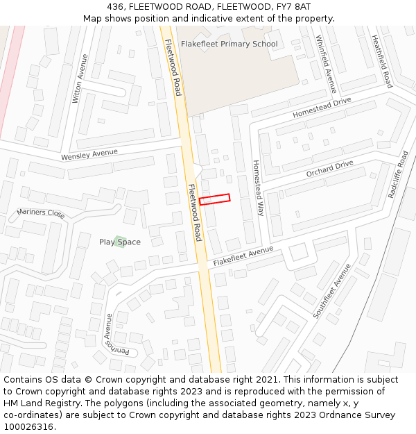 436, FLEETWOOD ROAD, FLEETWOOD, FY7 8AT: Location map and indicative extent of plot