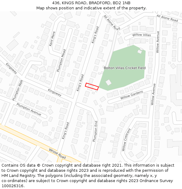 436, KINGS ROAD, BRADFORD, BD2 1NB: Location map and indicative extent of plot