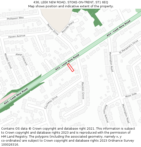 436, LEEK NEW ROAD, STOKE-ON-TRENT, ST1 6EQ: Location map and indicative extent of plot