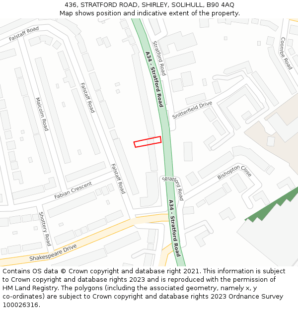 436, STRATFORD ROAD, SHIRLEY, SOLIHULL, B90 4AQ: Location map and indicative extent of plot