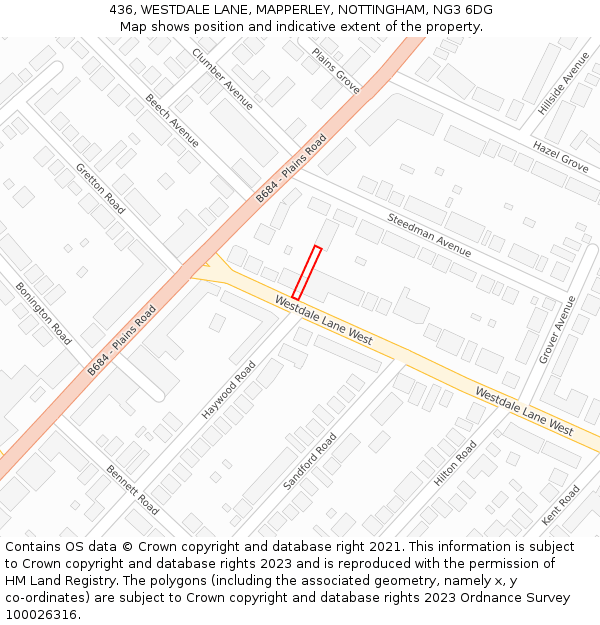 436, WESTDALE LANE, MAPPERLEY, NOTTINGHAM, NG3 6DG: Location map and indicative extent of plot