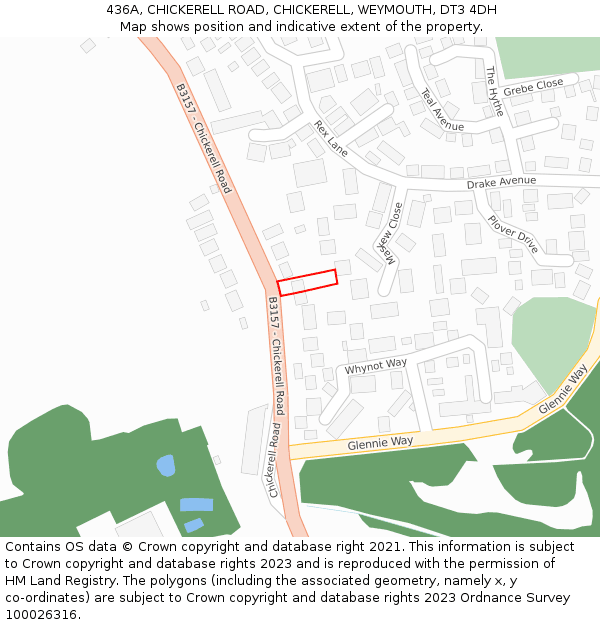 436A, CHICKERELL ROAD, CHICKERELL, WEYMOUTH, DT3 4DH: Location map and indicative extent of plot