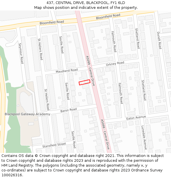 437, CENTRAL DRIVE, BLACKPOOL, FY1 6LD: Location map and indicative extent of plot