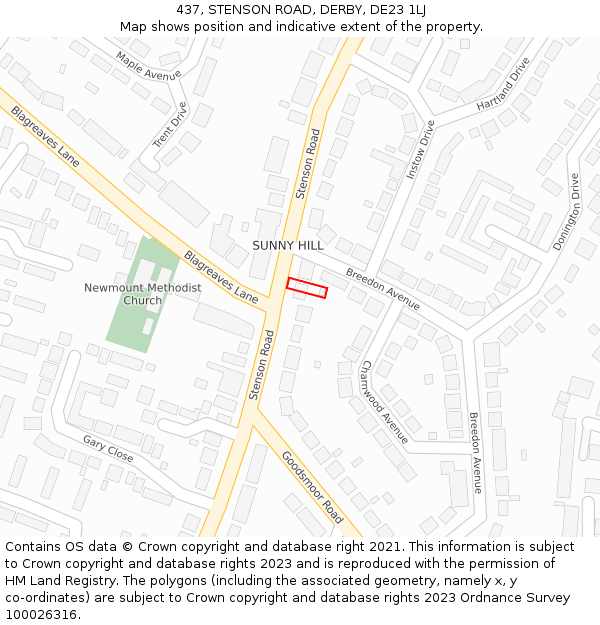 437, STENSON ROAD, DERBY, DE23 1LJ: Location map and indicative extent of plot