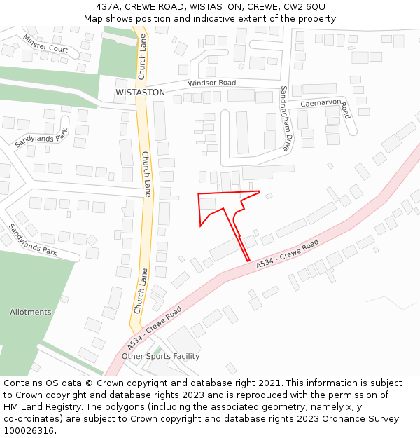 437A, CREWE ROAD, WISTASTON, CREWE, CW2 6QU: Location map and indicative extent of plot