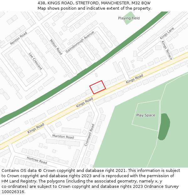 438, KINGS ROAD, STRETFORD, MANCHESTER, M32 8QW: Location map and indicative extent of plot