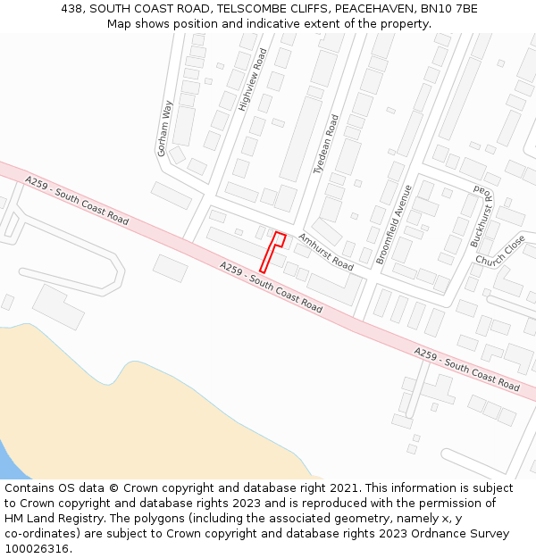 438, SOUTH COAST ROAD, TELSCOMBE CLIFFS, PEACEHAVEN, BN10 7BE: Location map and indicative extent of plot