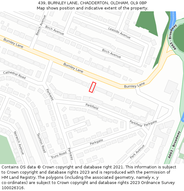 439, BURNLEY LANE, CHADDERTON, OLDHAM, OL9 0BP: Location map and indicative extent of plot