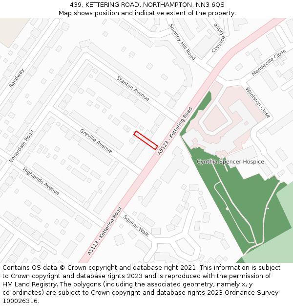 439, KETTERING ROAD, NORTHAMPTON, NN3 6QS: Location map and indicative extent of plot