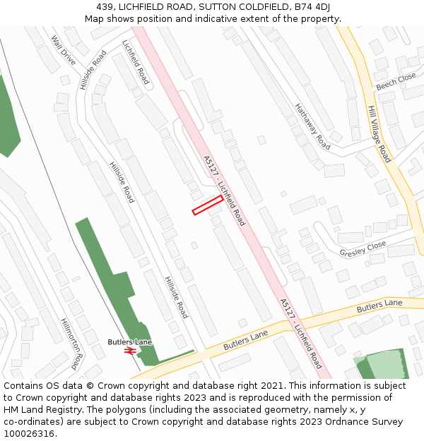 439, LICHFIELD ROAD, SUTTON COLDFIELD, B74 4DJ: Location map and indicative extent of plot