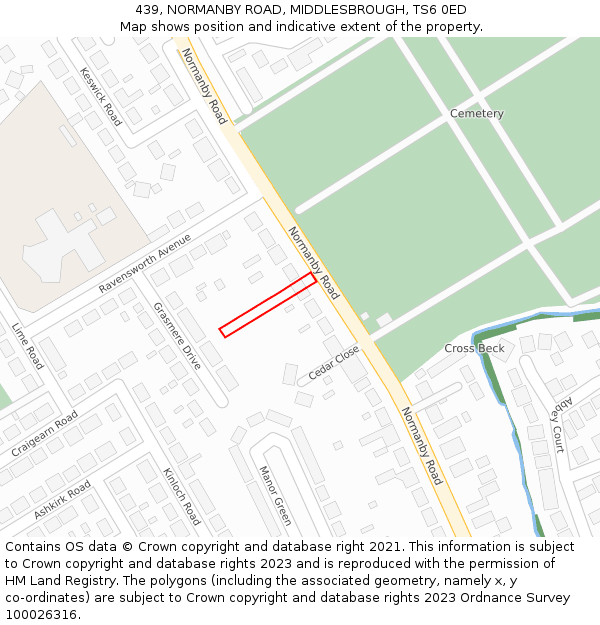 439, NORMANBY ROAD, MIDDLESBROUGH, TS6 0ED: Location map and indicative extent of plot