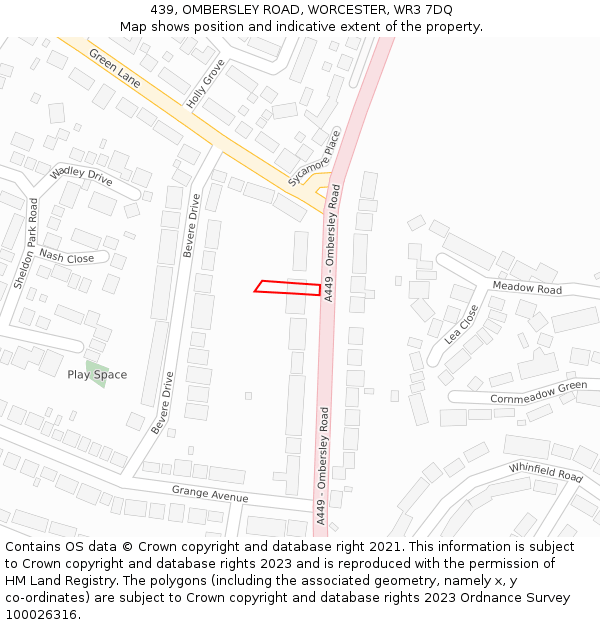 439, OMBERSLEY ROAD, WORCESTER, WR3 7DQ: Location map and indicative extent of plot