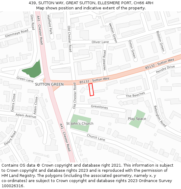 439, SUTTON WAY, GREAT SUTTON, ELLESMERE PORT, CH66 4RH: Location map and indicative extent of plot