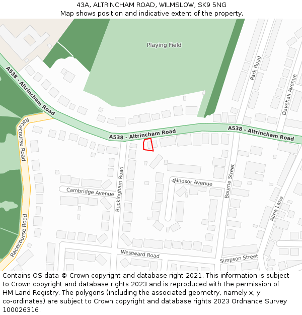 43A, ALTRINCHAM ROAD, WILMSLOW, SK9 5NG: Location map and indicative extent of plot