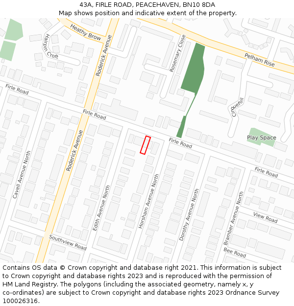 43A, FIRLE ROAD, PEACEHAVEN, BN10 8DA: Location map and indicative extent of plot