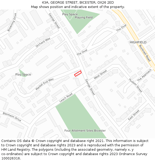 43A, GEORGE STREET, BICESTER, OX26 2ED: Location map and indicative extent of plot