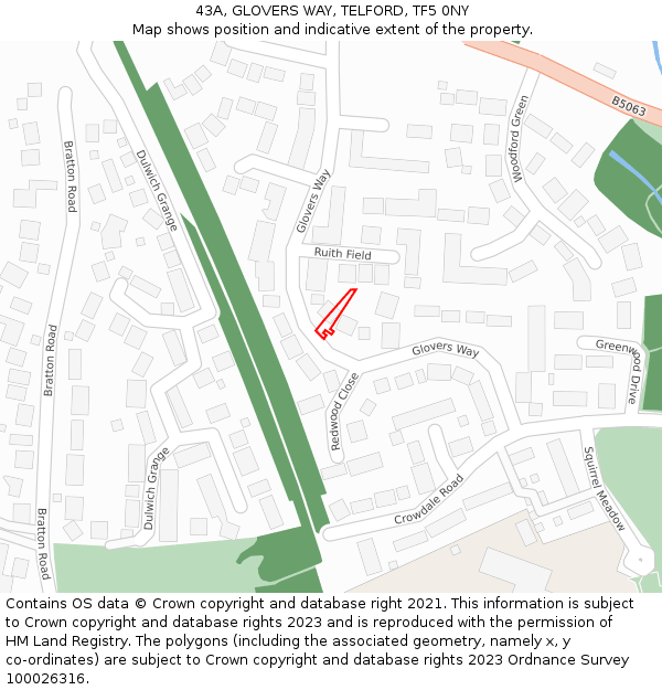 43A, GLOVERS WAY, TELFORD, TF5 0NY: Location map and indicative extent of plot