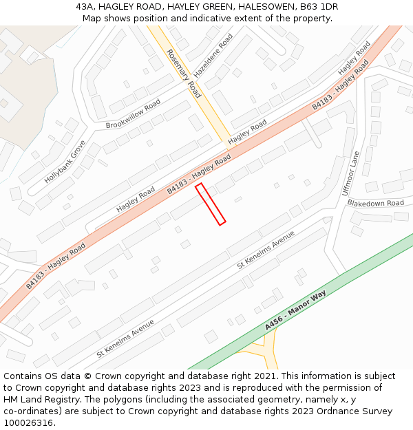 43A, HAGLEY ROAD, HAYLEY GREEN, HALESOWEN, B63 1DR: Location map and indicative extent of plot