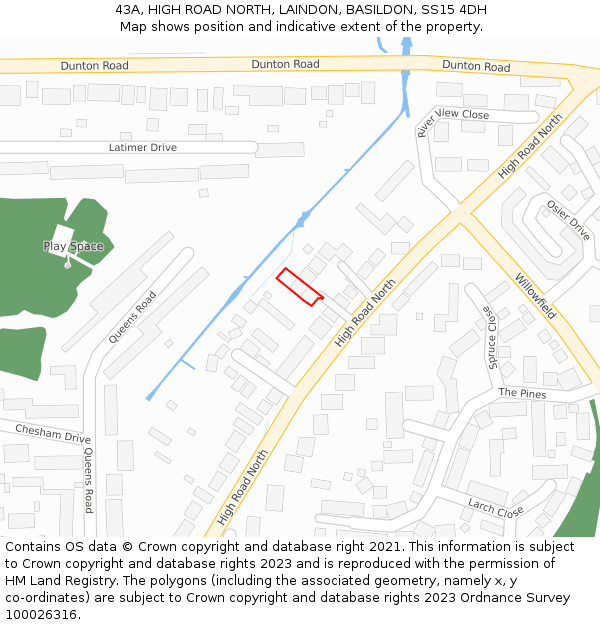 43A, HIGH ROAD NORTH, LAINDON, BASILDON, SS15 4DH: Location map and indicative extent of plot