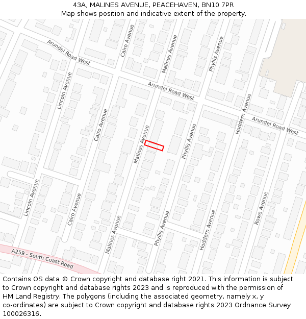 43A, MALINES AVENUE, PEACEHAVEN, BN10 7PR: Location map and indicative extent of plot