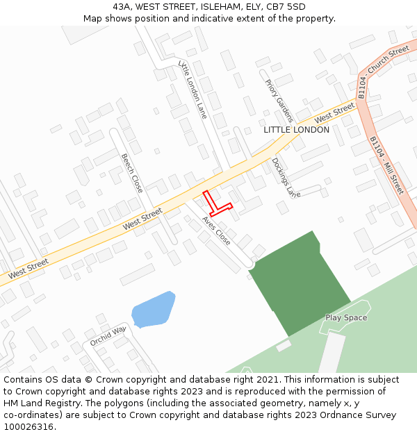 43A, WEST STREET, ISLEHAM, ELY, CB7 5SD: Location map and indicative extent of plot