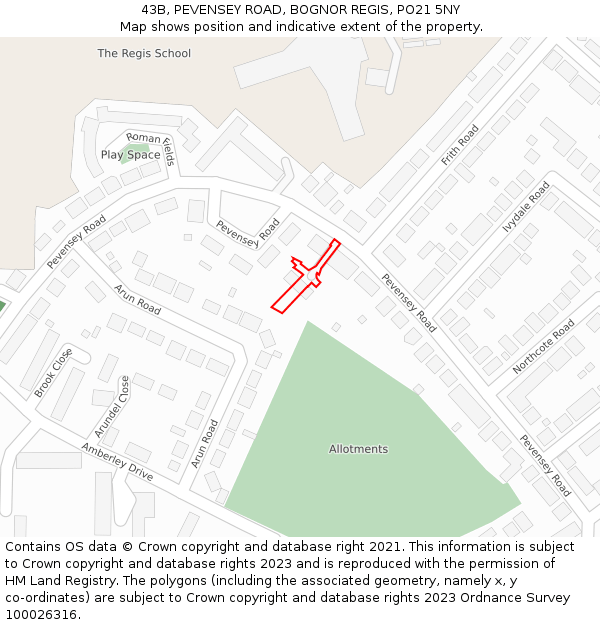 43B, PEVENSEY ROAD, BOGNOR REGIS, PO21 5NY: Location map and indicative extent of plot