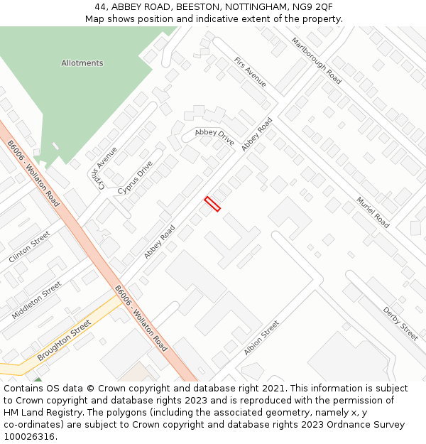 44, ABBEY ROAD, BEESTON, NOTTINGHAM, NG9 2QF: Location map and indicative extent of plot