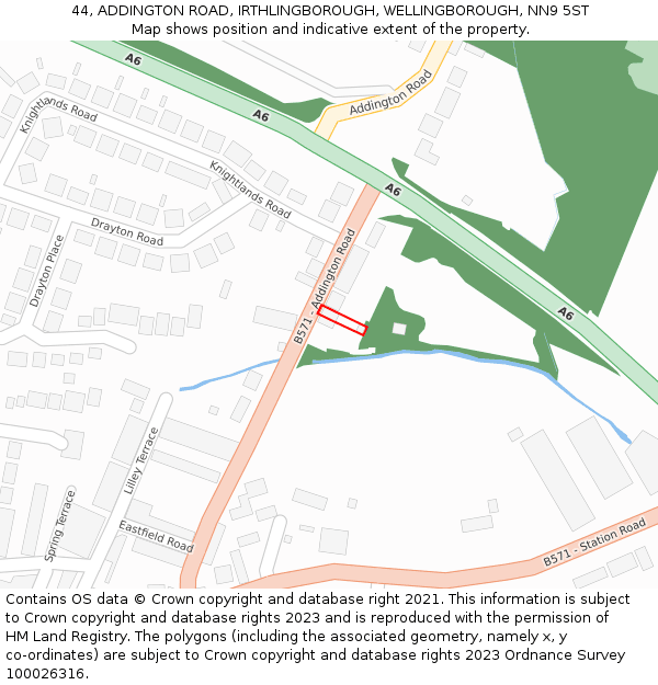 44, ADDINGTON ROAD, IRTHLINGBOROUGH, WELLINGBOROUGH, NN9 5ST: Location map and indicative extent of plot