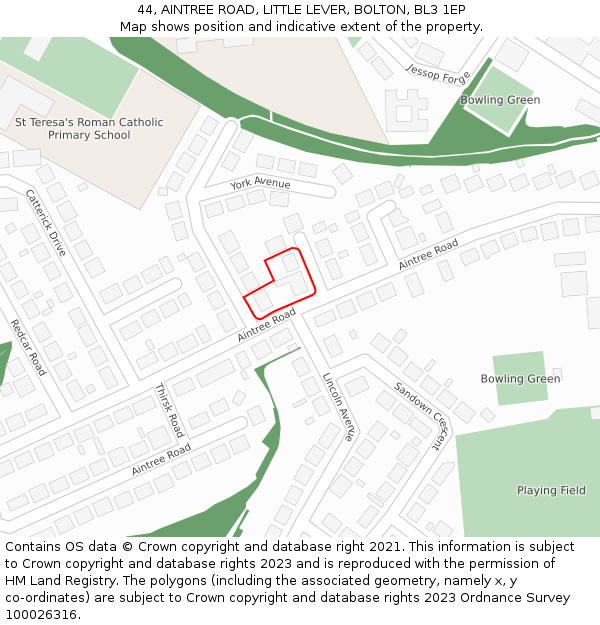 44, AINTREE ROAD, LITTLE LEVER, BOLTON, BL3 1EP: Location map and indicative extent of plot